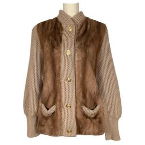 Pollack Furs Brown Genuine MINK Fur Knit Combo Jacket    Size: M